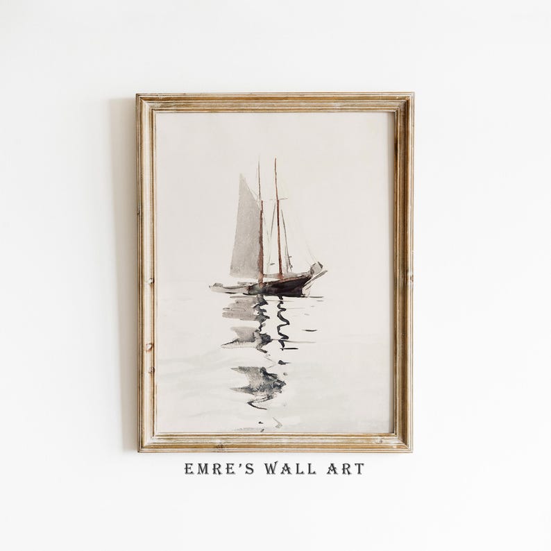 Vintage Sailboat Watercolor Painting: Neutral Nautical Art (digital ...