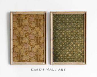 Antikes Textilmuster 2er Set: Vintage Stoff Wand Kunst (Digitaler Download)