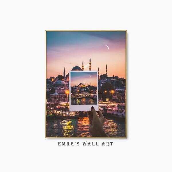 Istanbul Photo Print, Cityscape Poster Wall Art, Printable Sunset Wall Decor, Mosque Art Print, Downloadable City View Art