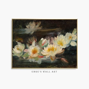 Vintage Water Lily Oil Painting Print: Dreamy Floral Wall Art (Digital Download)