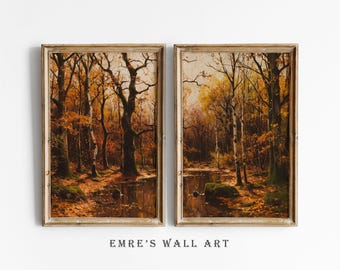 Autumn Forest Landscape Print Set of 2: Fall Oil Painting Wall Art (DIGITAL DOWNLOAD)