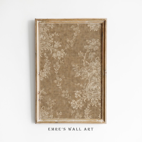 Vintage Floral Tapestry Print: Brown Textile Wall Art (Digital Download)
