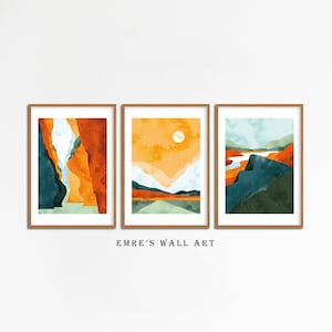 Abstrakte Landschaftswandkunst 3er-Set, druckbare Boho-Galeriewanddekoration, Illustrationskunstwerk-Digitaldruck, herunterladbare moderne Kunstdrucke
