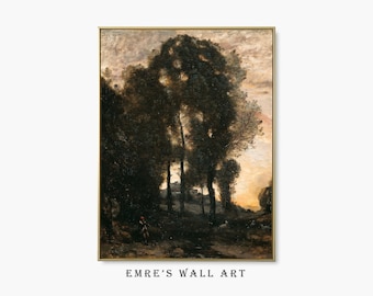 Vintage Rustic Landscape Oil Painting: Moody Country Wall Art (Digital Download)