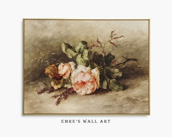 Vintage Roses Oil Painting: Antique Floral Still Life (Digital Printable Artwork)