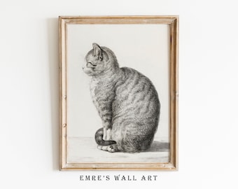 Vintage Cat Sketch Print: Antique Animal Wall Art (Digital Download)