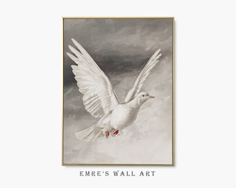 Pintura al óleo de paloma vintage: Impresión antigua de pájaro en vuelo (descarga digital)