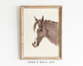 Vintage Horse Sketch Art Print: Neutral Farmhouse Wall Decor (Digital Download)