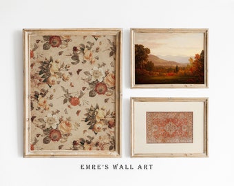 Vintage Autumn Gallery Wall Art Set: Rustic Landscape & Botanical Prints (Digital Download)
