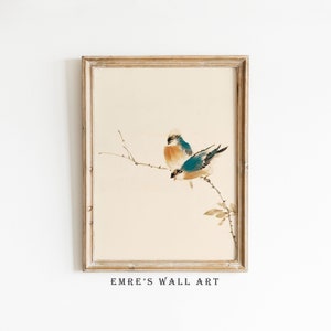 ヴィンテージの鳥のプリント、水彩画の鳥の絵画、鳥のカップルのウォールアート、鳥の壁飾り、アンティークの水彩画、印刷可能な鳥のアート