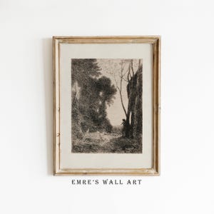 Country Landscape Drawing Wall Art, Vintage Sketch Art Print, Neutral Farmhouse Gallery Wall Decor, Retro Kids Room Print DIGITAL DOWNLOAD