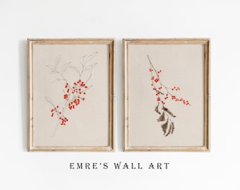 Vintage Redberry Botanische Drucke Set: Weihnachts-Skizzen (digitaler Download)