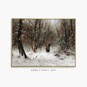 Winter Landscape Oil Painting Print: Vintage Snowy Forest Scene Wall Art (Digital Download)