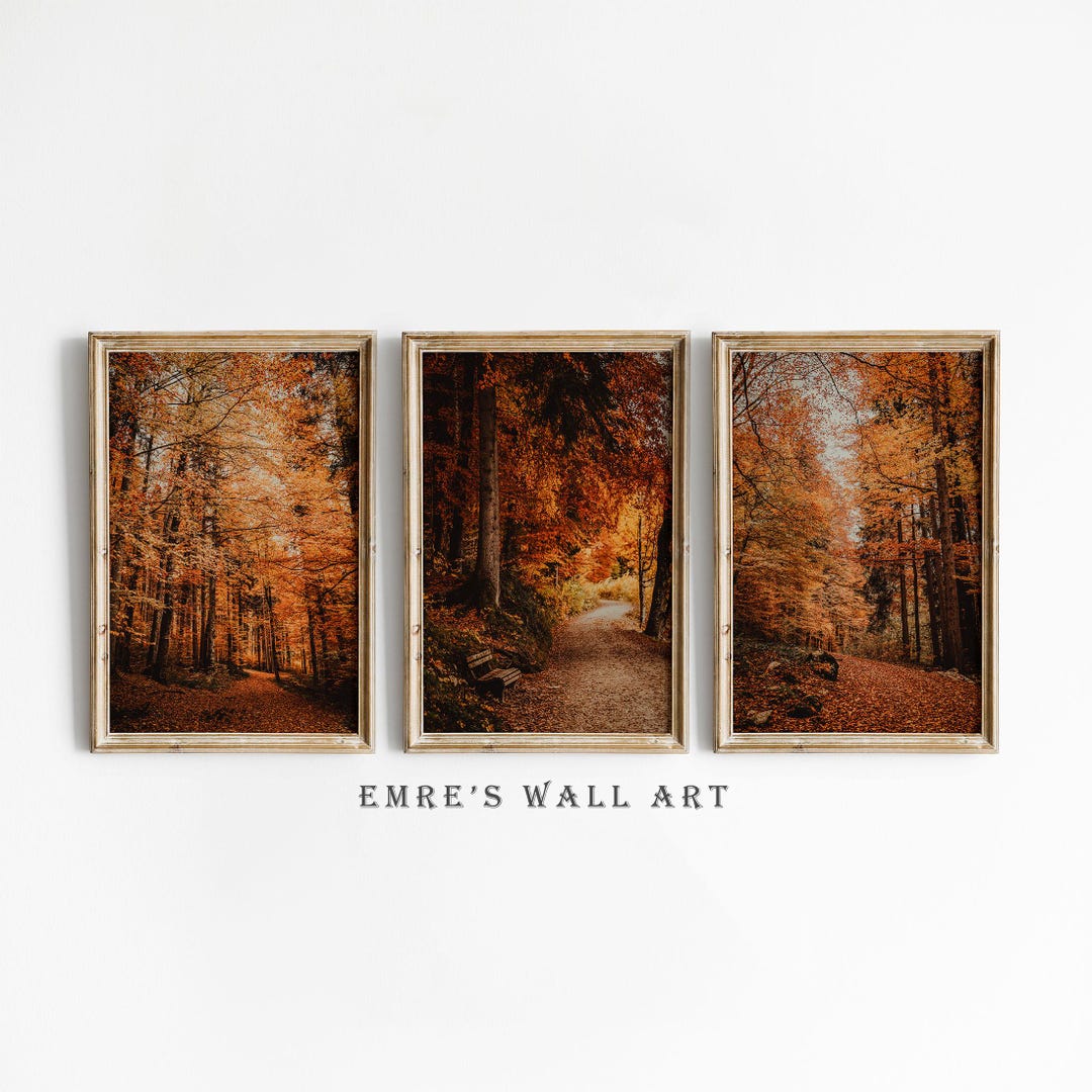 Fall Forest Landscape Photo Print Set of 3, Autumn Gallery Wall Decor ...