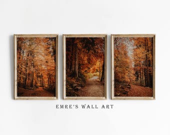 Fall Forest Landscape Photo Print Set of 3, Autumn Gallery Wall Decor (Digital Download)