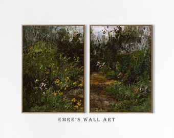 Vintage Wildflower Landscape Painting Print Set: Farmhouse Wall Decor (Digital Download)