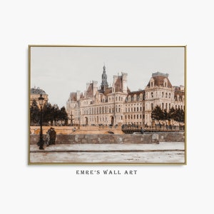 Vintage Paris Street Architecture Scene, Frence Cityscape Wall Decor, Antique Paris Street Painting, Neutral Architecture Wall Art Prints