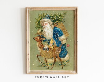 Impression vintage du père Noël : oeuvre d'art murale de Noël rustique (téléchargement numérique)
