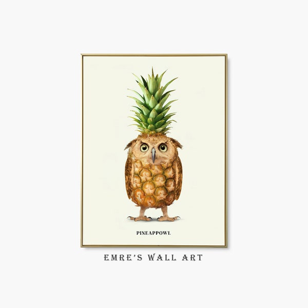 Ananas-Kunstdruck, Eulen-Kunstdruck, Ananas-Illustrationskunst, tropische Wandkunst, Ananas-Wandkunst, Eulen-Wanddekoration, Ananas-Poster