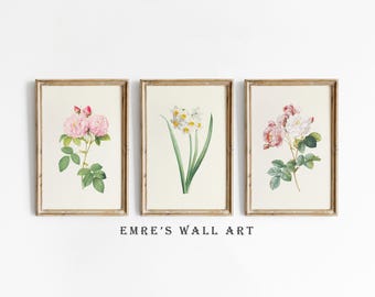 Vintage Floral Print Set of 3: Botanical Gallery Wall Art (Digital Download)