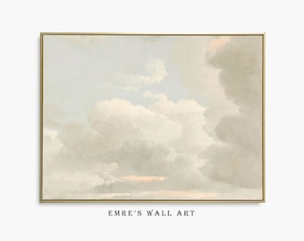 Cloudy Sky Painting, Nursery Cloud Prints, Vintage Cloud Print, Cloud Art Print, Sky Wall Art Print, Vintage Nursery Oil Painting