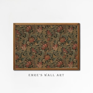 Antique rustic floral textile pattern featuring detailed vintage fabric textures and classic floral motifs. The design showcases flowing botanical elements in soft earthy tones, inspired by traditional cottage interiors and antique textiles. Aged fabric appearance and ornamental floral details create a timeless decorative look. Ideal as vintage textile wall decor with a warm rustic character, presented as a high-resolution digital print.