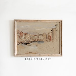 Vintage Venice Canal Watercolor Painting Print: Italy Cityscape (Digital Download)