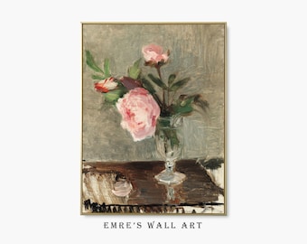 Vintage Rose Oil Painting Print: Still Life Floral Art (Digital Download)
