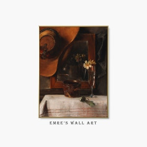 Vintage Daisy Still Life Oil Painting: Rustic Farmhouse Wall Art (Digital Download)