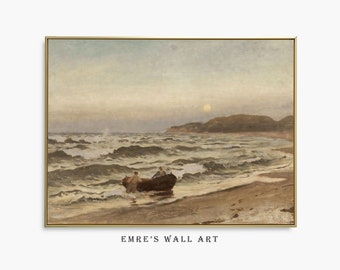 Vintage Meereslandschaft Ölgemälde: Antike Küstenlandschaft Kunstdruck (Digitaler Download)