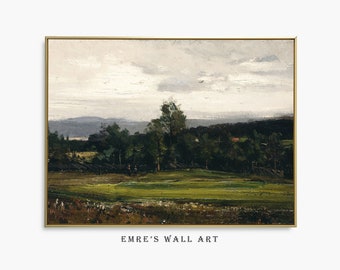 Summer Fields Oil Painting: Vintage Farmhouse Landscape Art (Digital Download)