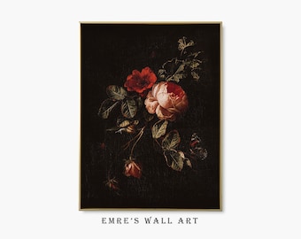 Moody Roses Still Life: Vintage Floral Painting (Digital Download)