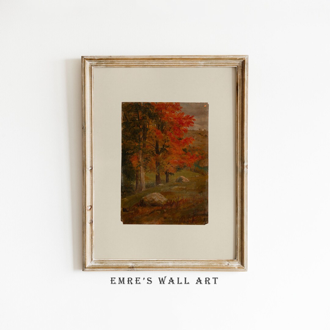 Vintage Autumn Landscape Oil Painting: Rustic Fall Wall Art (digital ...