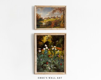Conjunto de impresiones de paisajes otoñales vintage: pinturas al óleo rústicas (descarga digital)