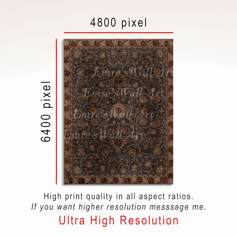 Rug Pattern Wall Art, Vintage Textile Art Print, Antique Tapestry Printable Home Decor, Vintage Brown Rug PRINTABLE