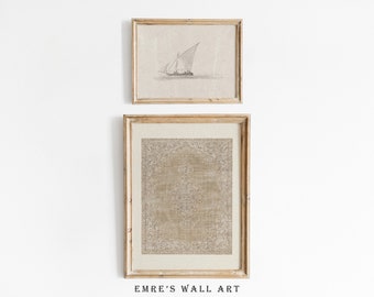 Vintage Neutrales Wand Kunst Set: Skizze & Textil-Drucke (Digitaler Download)