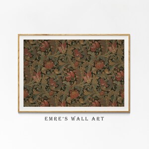 Antique rustic floral textile pattern featuring detailed vintage fabric textures and classic floral motifs. The design showcases flowing botanical elements in soft earthy tones, inspired by traditional cottage interiors and antique textiles. Aged fabric appearance and ornamental floral details create a timeless decorative look. Ideal as vintage textile wall decor with a warm rustic character, presented as a high-resolution digital print.