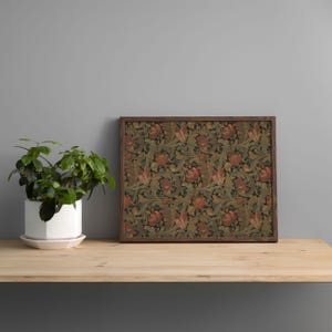 Antique rustic floral textile pattern featuring detailed vintage fabric textures and classic floral motifs. The design showcases flowing botanical elements in soft earthy tones, inspired by traditional cottage interiors and antique textiles. Aged fabric appearance and ornamental floral details create a timeless decorative look. Ideal as vintage textile wall decor with a warm rustic character, presented as a high-resolution digital print.