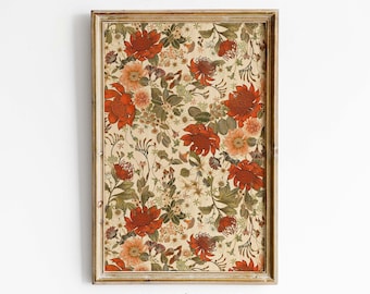 Vintage Floral Pattern Print, Retro Botanical Wall Decor, Antique Flower Tapestry Download Art