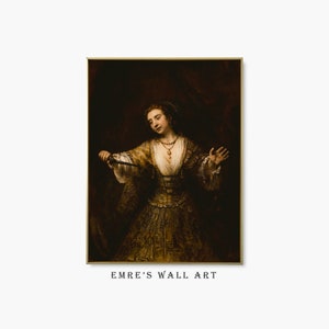 Vintage Woman Portrait Oil Painting Print, Moody Portrait Woman Painting, Vintage Woman Wall Decor, Digital Download Woman Artwork