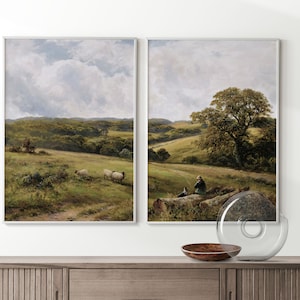 Set of 2 Vintage Landscape Print, Vintage Country Oil Painting, Split Panel Art Print, Printable Vintage Digital Download image 9