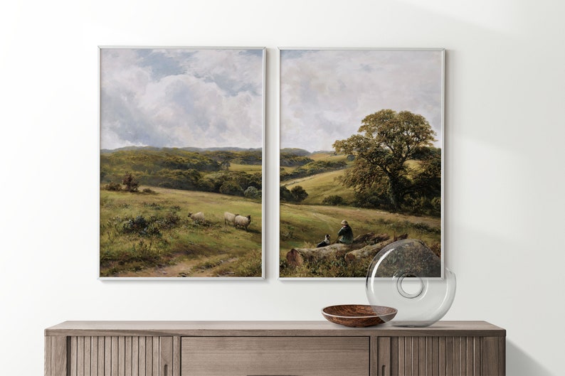 Set of 2 Vintage Landscape Print, Vintage Country Oil Painting, Split Panel Art Print, Printable Vintage Digital Download image 9