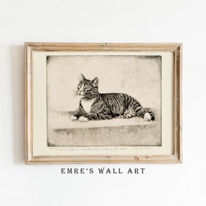 Vintage Cat Print, Antique Animal Drawing, Cat Sketch Art, Cat Wall Decor, Neutral Farmhouse Wall Decor, Vintage Sketch Art