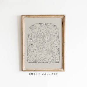 Vintage Faces Sketch Art Print: Antique Figure Drawing (Digital Download)