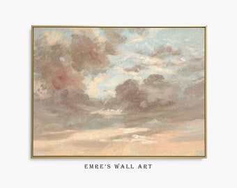Vintage Cloud Oil Painting: Antique Sky Art Print (Digital Download)