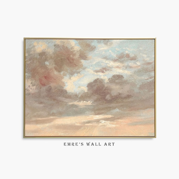 Cloud Oil Painting, Cloud Sky Painting, Vintage Cloud Study Art, Antique Cloud Wall Decor, Landscape Farmhouse Cloud Art Print, 613