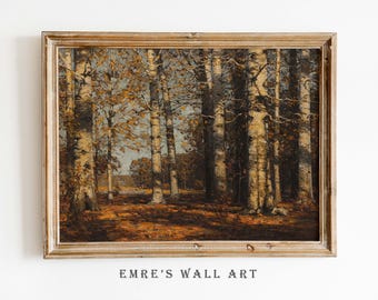 Rustic Autumn Forest Landscape Painting Print: Vintage Fall Wall Art (Digital Download)