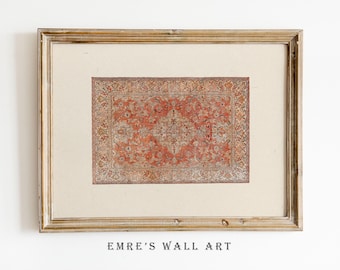 Vintage Rug Art Print: Warm Red Tapestry Pattern (Digital Download)