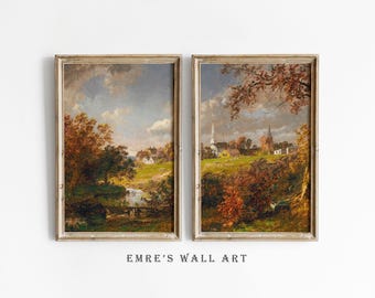 Vintage Autumn Landscape Print Set: Rustic Country Wall Art (Digital Download)