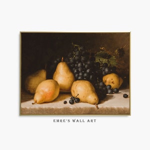 Vintage Pear Still Life Painting: Moody Kitchen Wall Art (Digital Download)